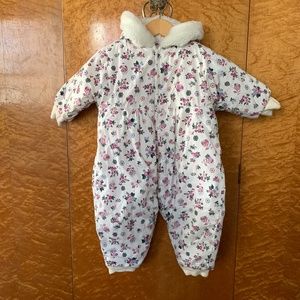 Vintage Purple Pink Floral Baby Girls Snowsuit Bunting Pram 18 Months